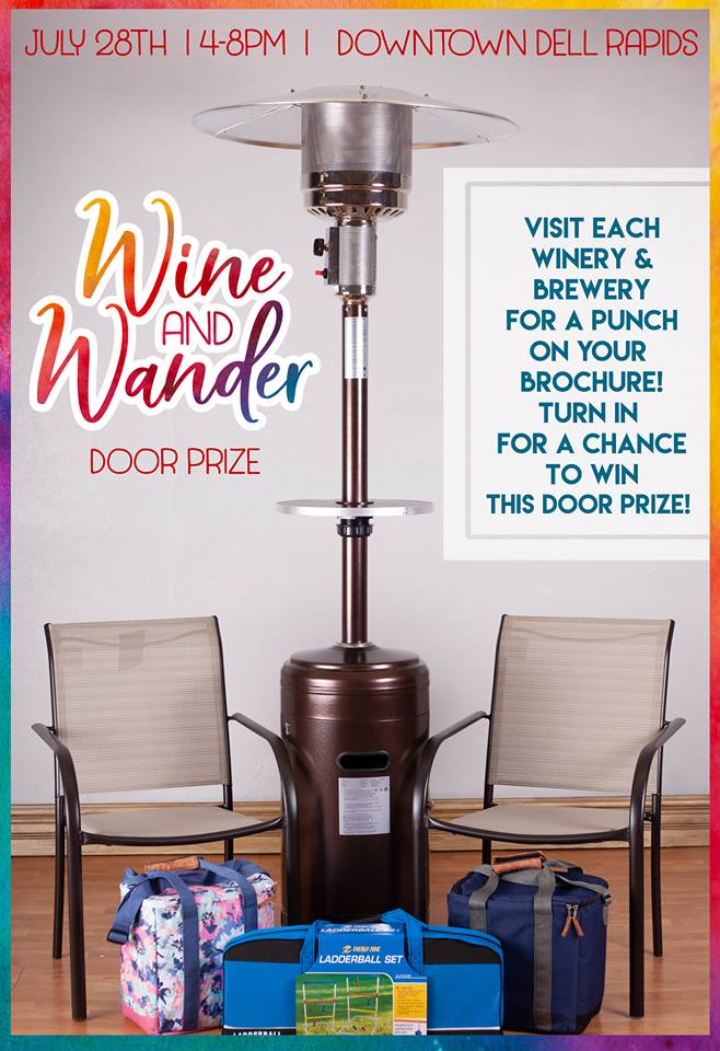Wine and Wander Dell Rapids South Dakota Door Prize July 28th 2018