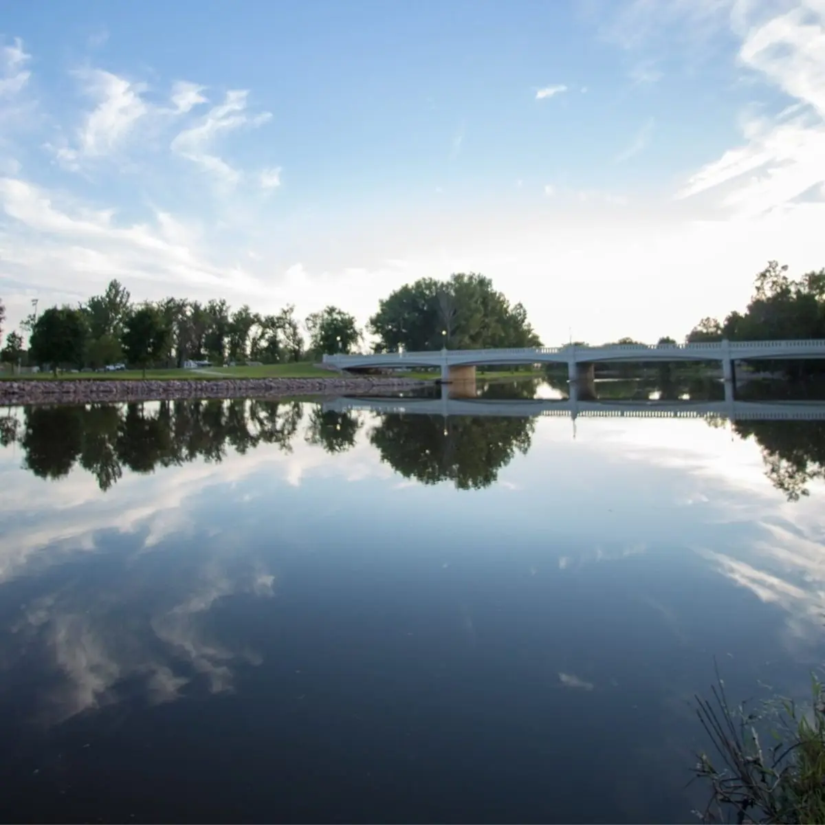 Bridge over the Big Sioux River in Dell Rapids at sunset